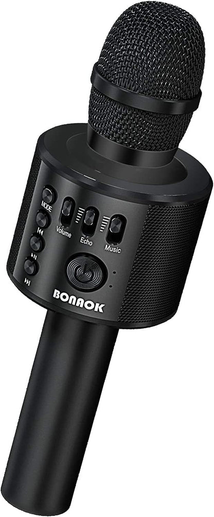 BONAOK Wireless Bluetooth Karaoke Microphone,3-in-1 Portable Instrument Wireless Microphone Mic Speaker Machine Home Party Birthday for All Smartphones（Black）