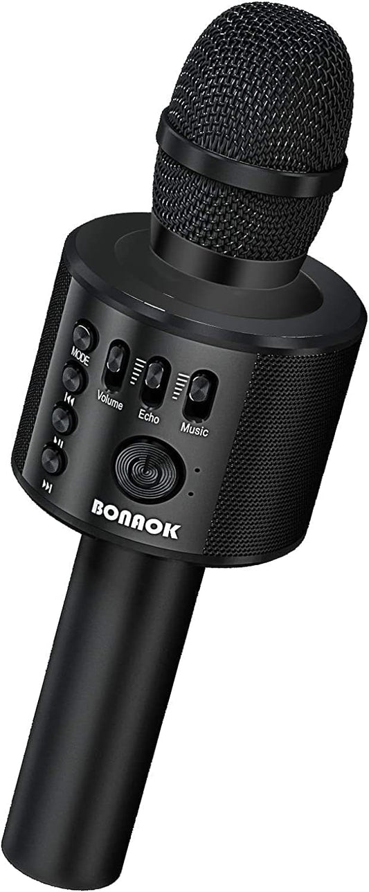 BONAOK Wireless Bluetooth Karaoke Microphone,3-in-1 Portable Instrument Wireless Microphone Mic Speaker Machine Home Party Birthday for All Smartphones（Black）