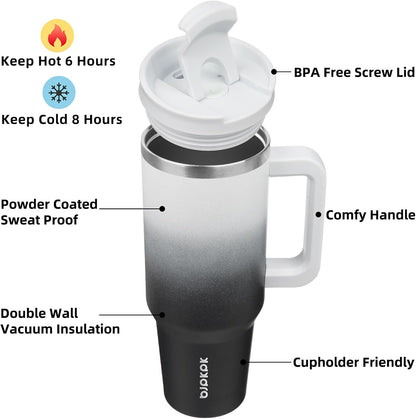 BJPKPK Tumbler with Handle and Straw 30oz Insulated Tumbler Cups with Lid Stainless Steel Travel Coffee Mug,Indigo Black