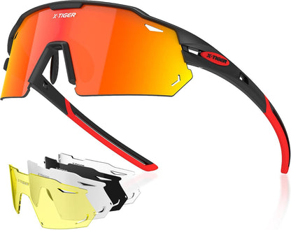 X-TIGER Polarized Cycling Glasses with 5 Interchangeable Lenses,MTB Biking Baseball Running Sports Sunglasses for Men Women