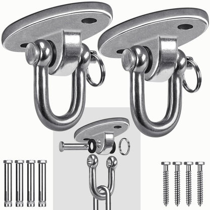SELEWARE 2 Pack 2000 lb Capacity Stainless Steel 180° Swing Hangers Heavy Duty Swing Hooks for Concrete Ceiling Wooden Hanging Hardware for Por Porch Playground Hammock Gym Swing Sets