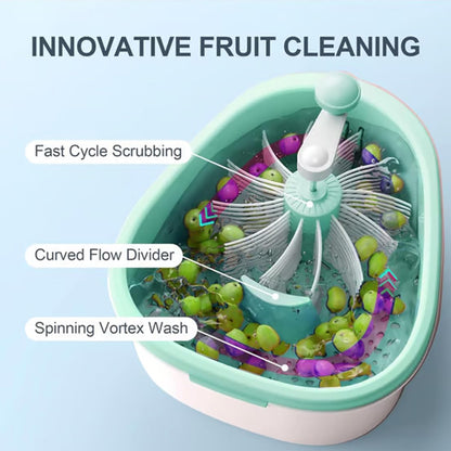 Fruit Cleaner Spinner, Fruit Cleaner Spinner with Brush, Fruit Washer Spinner Bowl, Portable Fruit Cleaner Bowl, Fruit and Vegetable Washing Machine with Lid for Kitchen (Blue)
