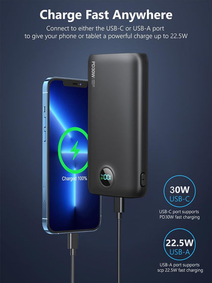 Portable Charger with Built in Cable Power Bank 40000mAh PD 30W Fast Charger Battery Pack Built-in Type-C/iOS Cable and Flashlight Compatible with iPhone Samsung Google iPad etc
