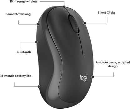Logitech M185 Wireless Mouse, 2.4GHz with USB Mini Receiver, 12-Month Battery Life, 1000 DPI Optical Tracking, Ambidextrous, Compatible with PC, Mac, Laptop - Black