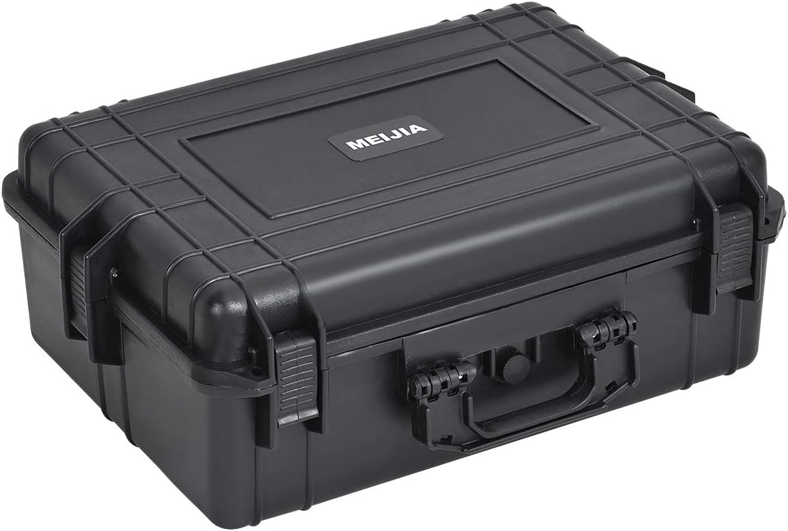 MEIJIA Portable Waterproof Protective Hard Case,Camera Case with Customizable Fit Foam Inserted, Elegant Black (9.17"x 7.56"x4.33")