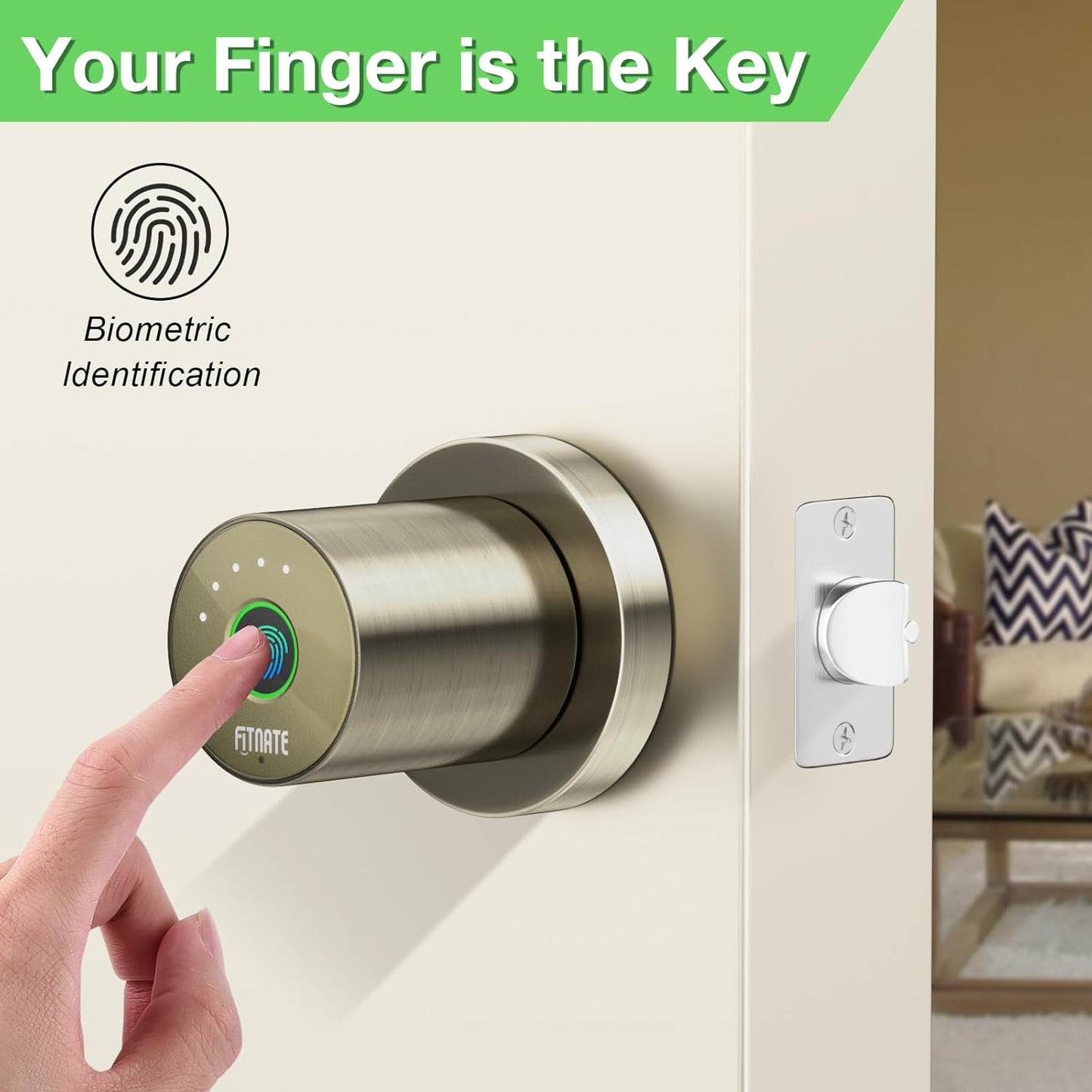 FITNATE Fingerprint Door Knob, Smart Biometric Door Lock with App Control, Keyless Entry Door Knob with Bluetooth Digital Code, Touch to Open Knob for Bedroom,Home,Hotel,Office, Black