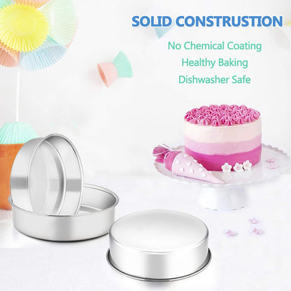 6 Inch Cake Pan Set of 3, E-far Stainless Steel Round Smash Cake Baking Pans, Non-Toxic & Healthy, Mirror Finish & Dishwasher Safe