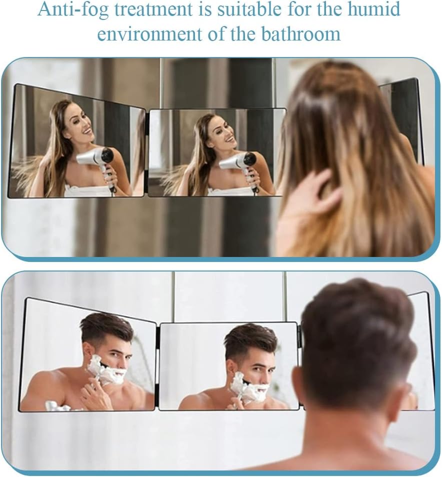 Retractable 3-Sided Makeup Mirror, 360° Vanity Mirror Foldable for Bathroom, Bedroom and Dorm, Hanging & Standing Dual-Use Travel Mirror (Black Frame)