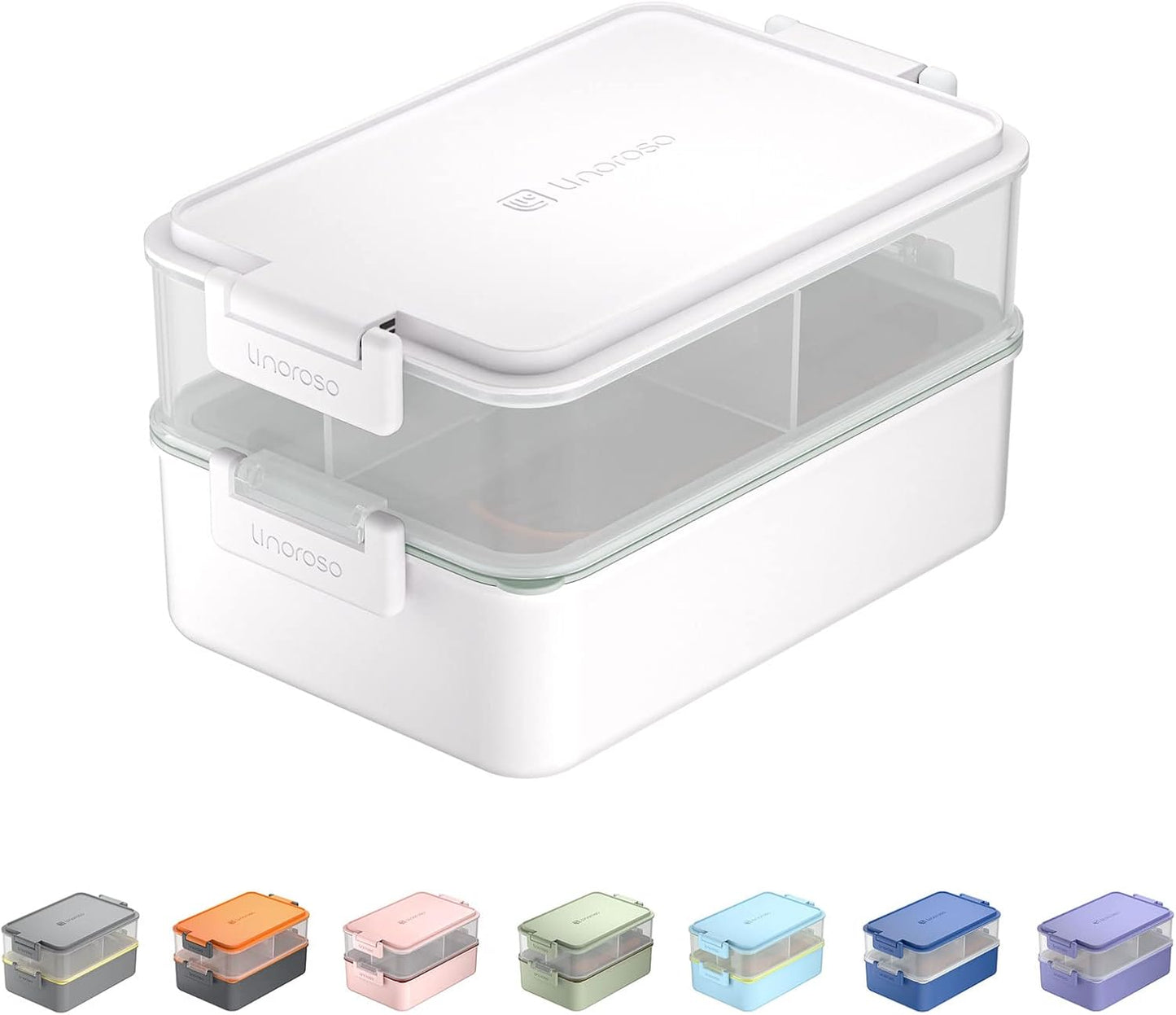 Linoroso Stackable Bento Box Adult Lunch Box | Meet All You On-The-Go Needs for Food, Salad and Snack Box, Premium Bento Lunch Box for Adults Include Utensil Set, Dressing Containers - Pale Mint