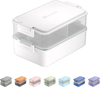 Linoroso Stackable Bento Box Adult Lunch Box | Meet All You On-The-Go Needs for Food, Salad and Snack Box, Premium Bento Lunch Box for Adults Include Utensil Set, Dressing Containers - Pale Mint