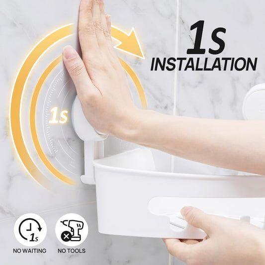 LEVERLOC Corner Shower Caddy Suction Cup, 2 Pack Powerful Suction Bathroom Shower Shelf, Waterproof and Oil-Proof Organizer for Bathroom and Kitchen, No-Drilling Removable - PuriLite