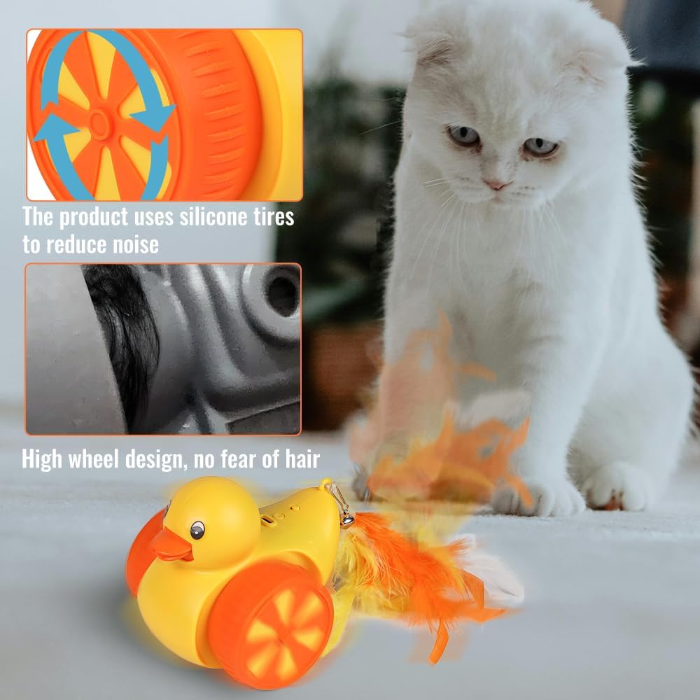 Interactive Cat Toys for Indoor Cats, Automatic Moving Cat Toy with Laser, Rechargeable Random Movement Duck Cat Toy for Bored Cats/Kittens/Dogs, with 4 Replaceable Tails (Worm, Feather, Fish)