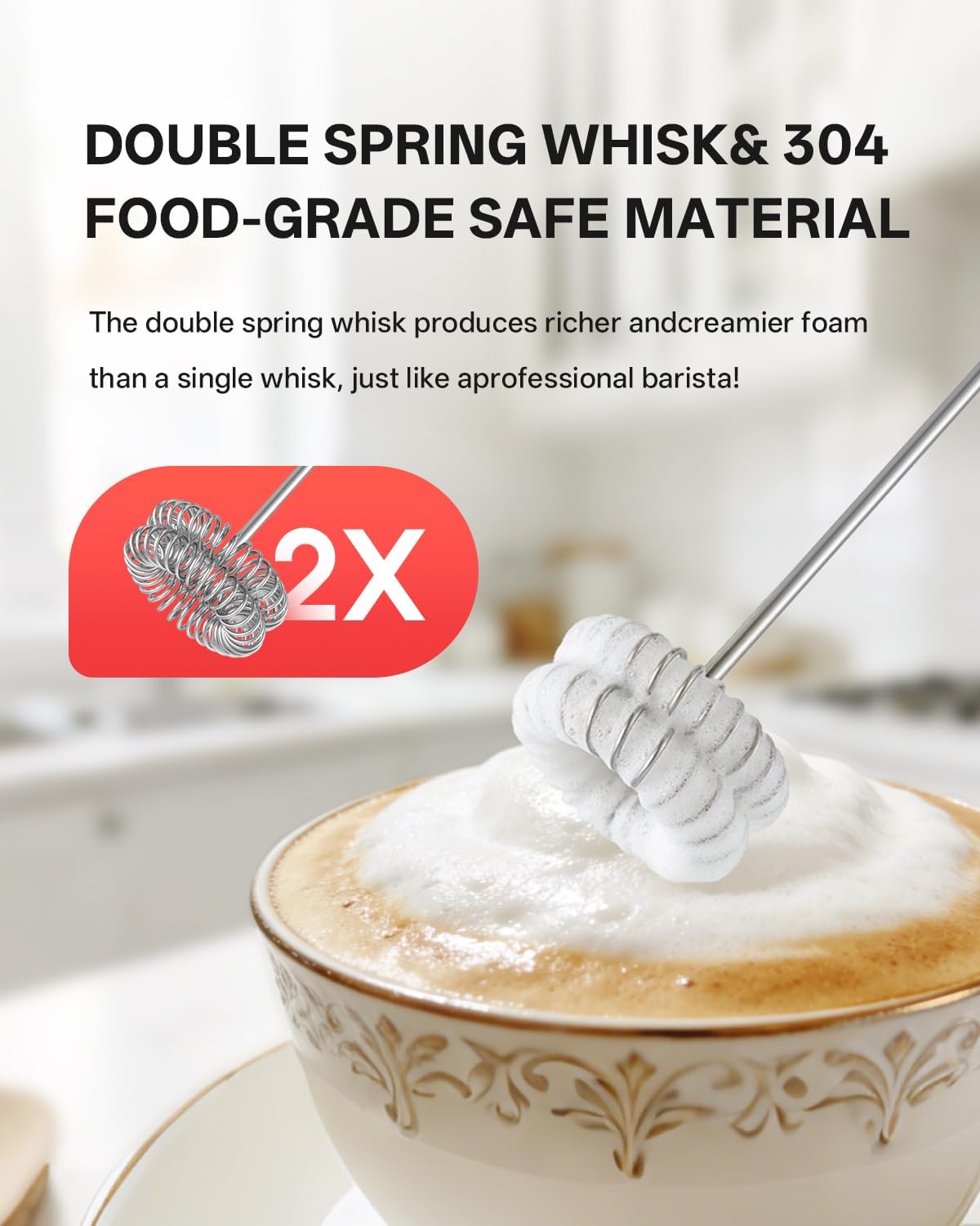 CIRCLE JOY Electric Milk Frother Handheld with Cover, Rechargeable 2 Speed Dual Coil Whisk Head Electric Coffee Frother, Portable Hand Frother Wand Drink Mixer for Matcha Lattes Cappuccino