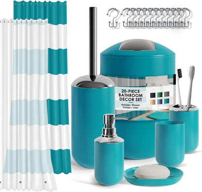 Clara Clark Bathroom Set - Gray Bathroom Accessories Set, Bathroom Sets with Shower Curtain and Rugs, 23PC Shower Curtain Set with Liner, Soap Dispenser, Soap Dish, Toilet Brush Holder, and Trash Can