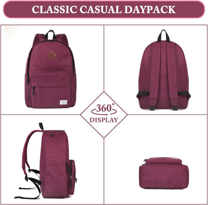 School Backpack, Kasqo 15.6 Inch Classic Lightweight Water-Resistant Backpack for Men Women Teens Girls Boys Kids to School, College, Travel, Work, Black