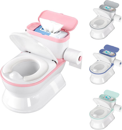 CheerTry Toddler Potty Training Toilet, Larger Potty Chair, Detachable Seat Suitable for Boys & Girls Ages 1-3, with Flushing Sound, Wipes Storage, Toilet Lid & Toilet Paper Holder - Pink
