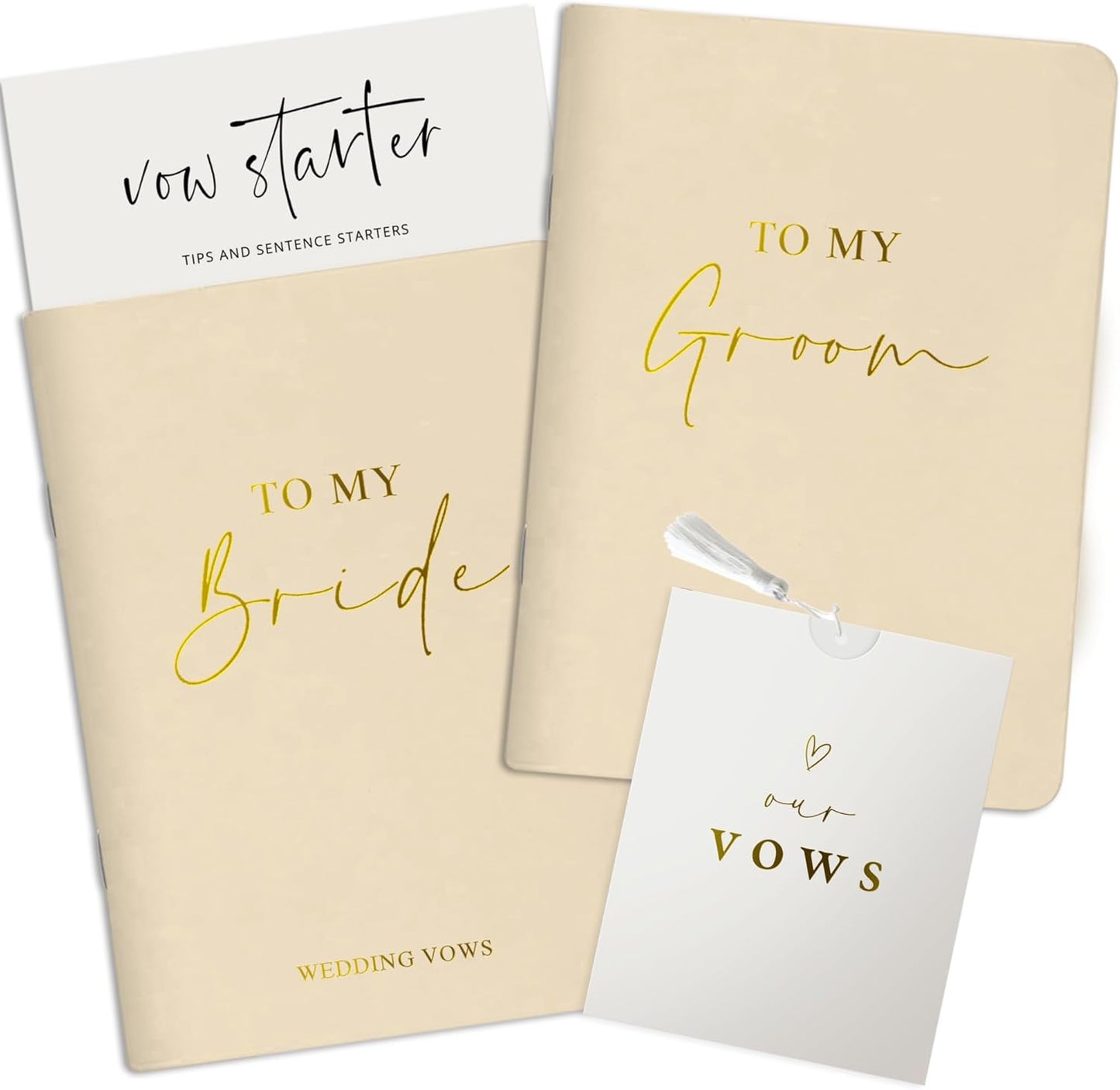 Wedding Vow Books His and Hers, Gold Foil Lettering & Keepsake Sleeve, Wedding Day Essentials, Beautiful His and Hers Gifts for The Bride and Groom (Cream & Cream)