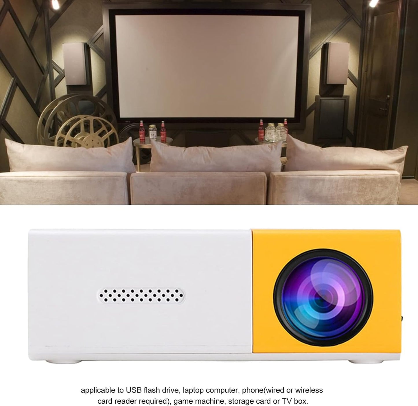Mini Projector, 1080P Supported Video Projector, Portable Outdoor Projector, Kids Gift, Home Theater Movie Projector for Laptop Computer, Phone, TV Box, Game Machine