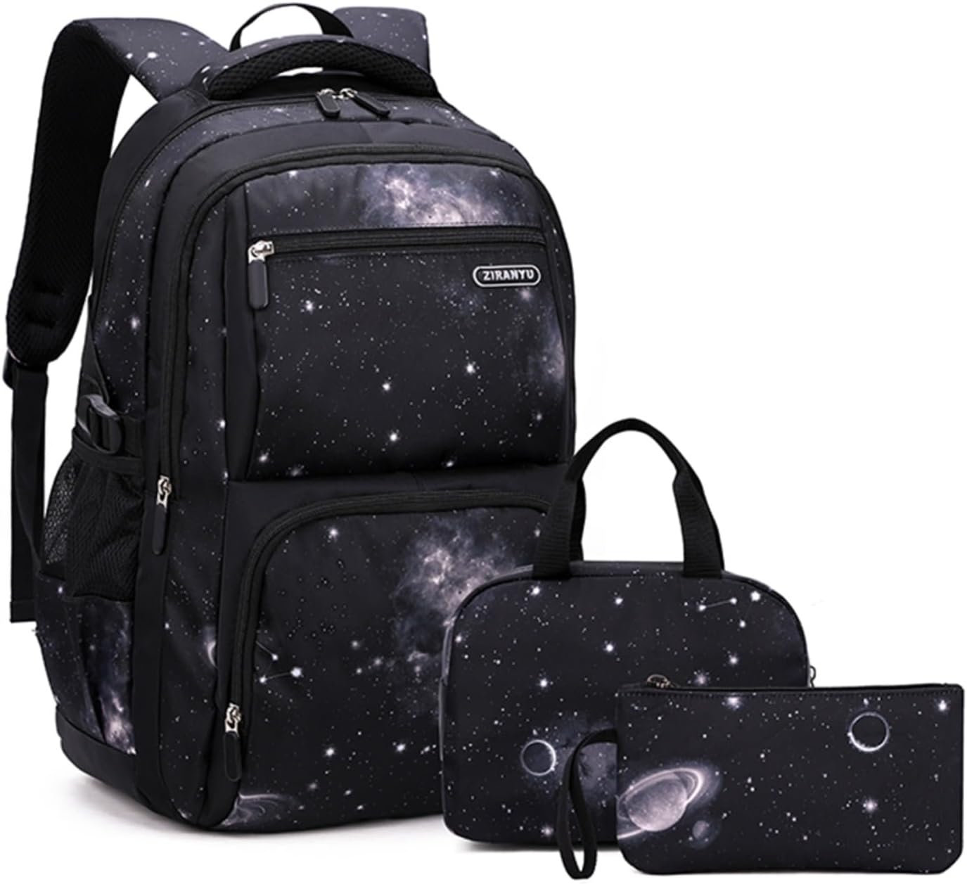 Boys Backpacks Primary Junior High School Bag Kids Bookbag with Lunch Bag 3 in 1 Casual Daypack Set Space Galaxy Durable Knapsack