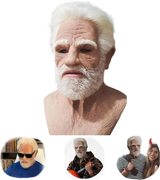 Old Man Mask for Adult, Real Face Mask Human Realistic Grandpa Halloween Mask Bald, Halloween Elder Mask Costume - PuriLite