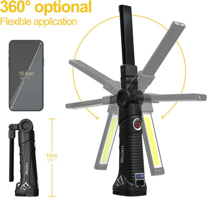 Rechargeable Work Lights, LED Work Light with Magnetic Base and Hanging Hook,360°Rotate 5 Modes Magnetic Rechargeable Flashlights for Mechanics Car Repair, Home, Garage, Emergency,BBQ,Camping(4 Pack)