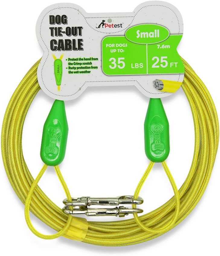 Petest 25ft Reflective Tie-Out Cable for Small Dogs Up to 35 Pounds