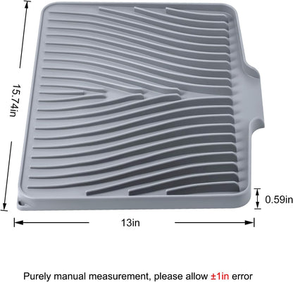 TIKNIK Silicone Dish Drying Mat for Kitchen Counter, Dish Drying Pad, Non-Slip Drain Pad with Built-in Drain, Heat Resistant Stone Drying Mat(40 L x 33 W cm, Grey)