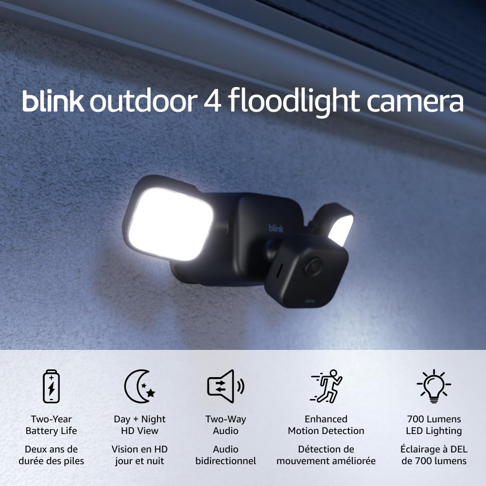 Blink Outdoor 4 Floodlight Mount – Wire-free, 700 lumens, two-year battery life, set up in minutes