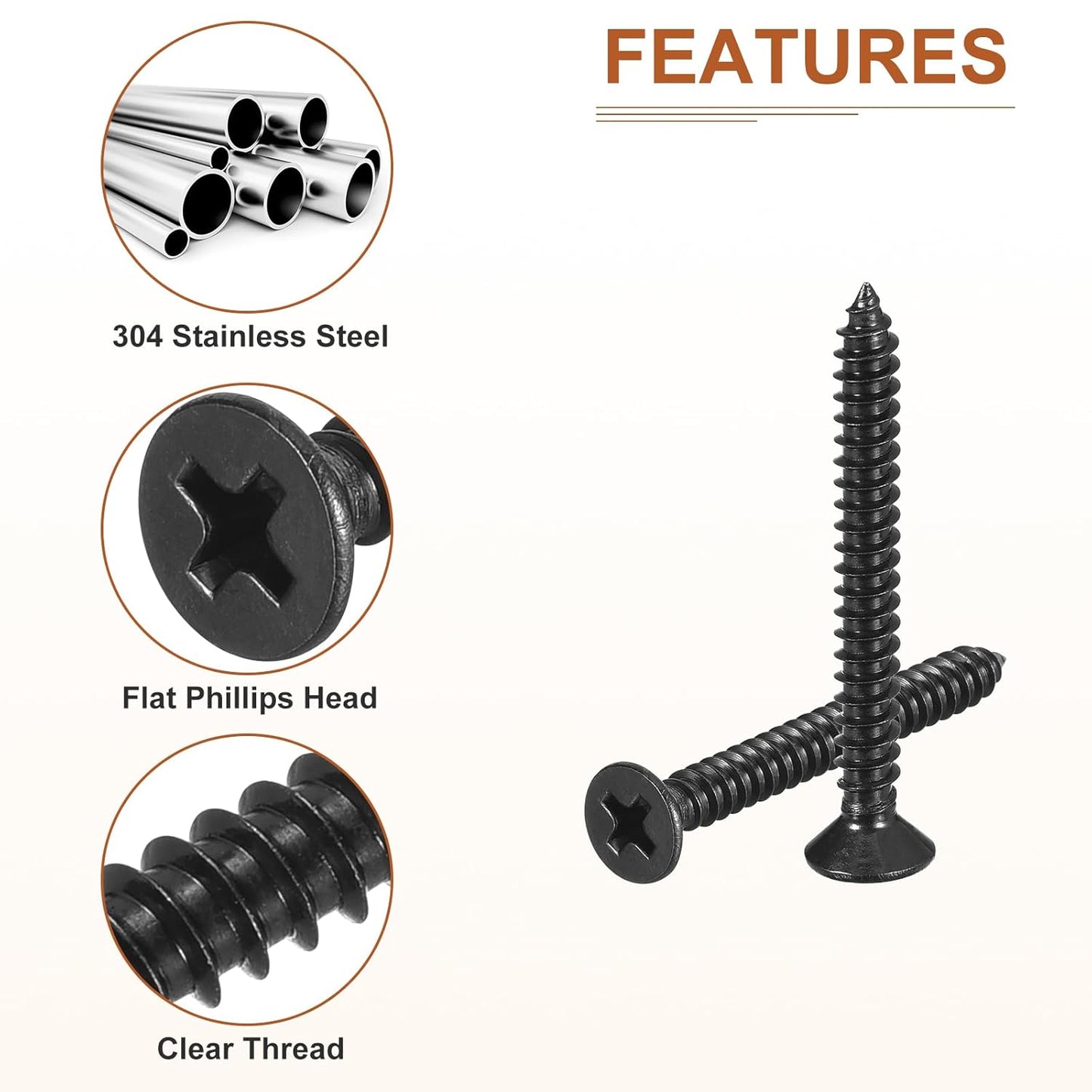 DTGN 100Pcs #8x1 Flat Head Wood Screws, 304 Stainless Steel Phillips Self Tapping Screws - Good for Woodworking, Furniture - Silver