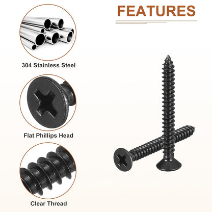 DTGN 100Pcs #8x1 Flat Head Wood Screws, 304 Stainless Steel Phillips Self Tapping Screws - Good for Woodworking, Furniture - Silver