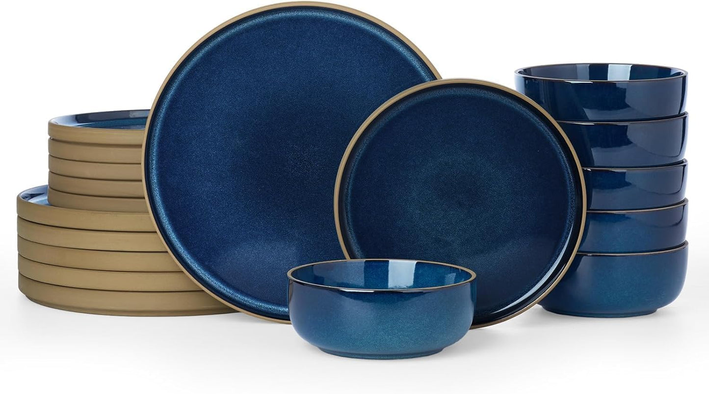 Richmount Nature Plates and Bowls Set, 18 Pieces Dinnerware Sets, Dishware Sets, Dishes Set for 6, Microwave and Dishwasher Safe, Midnight Blue