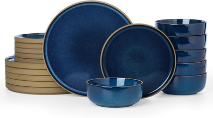 Richmount Nature Plates and Bowls Set, 18 Pieces Dinnerware Sets, Dishware Sets, Dishes Set for 6, Microwave and Dishwasher Safe, Midnight Blue