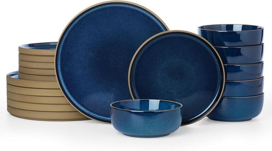 Richmount Nature Plates and Bowls Set, 18 Pieces Dinnerware Sets, Dishware Sets, Dishes Set for 6, Microwave and Dishwasher Safe, Midnight Blue