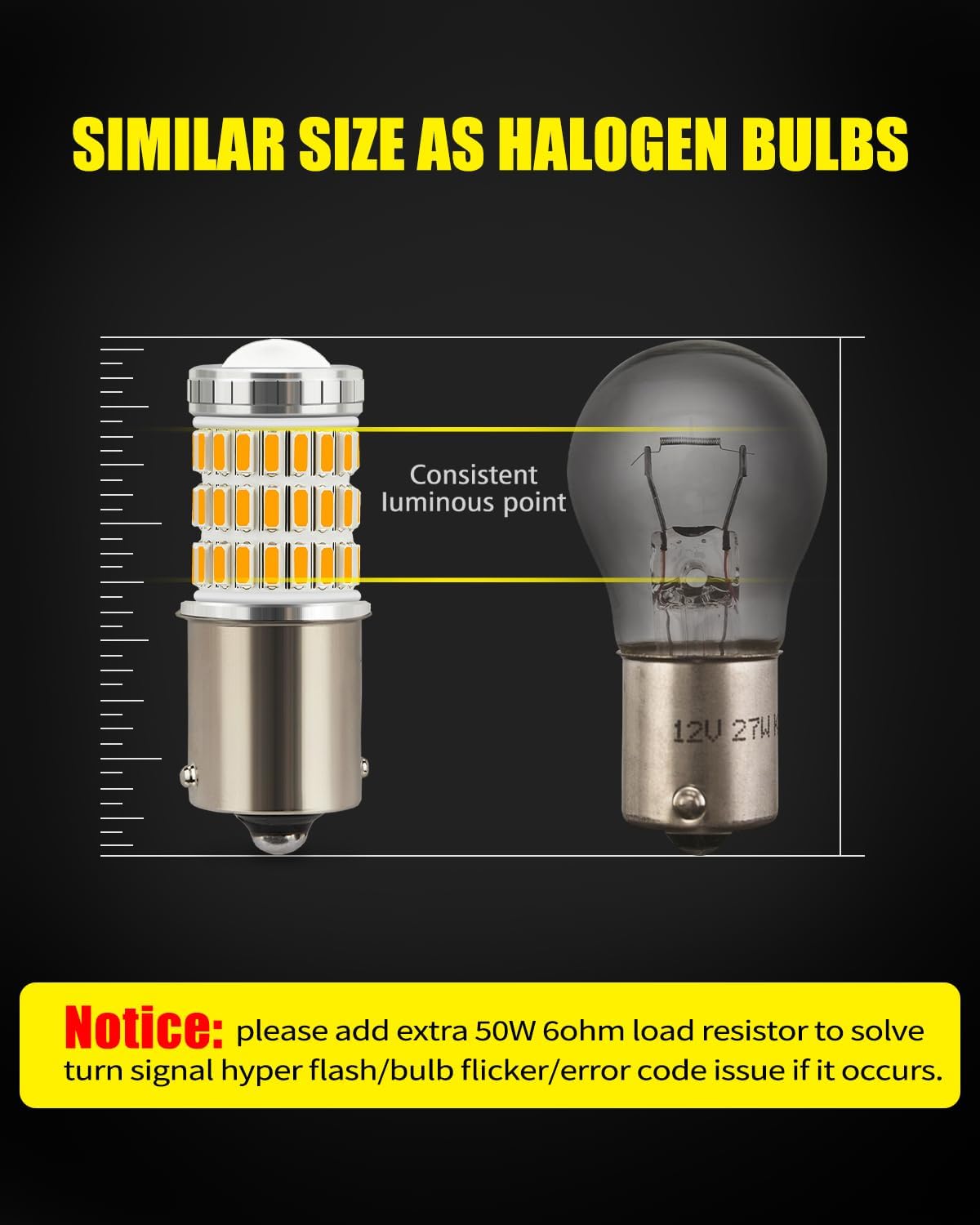 AUXLIGHT 3157 3156 4157 3057 3357 LED Bulbs, Ultra Bright 60-SMD LED Replacement for Turn Signal Blinker Lights, Brake/Tail Lights, Parking/Running Lights, Amber Yellow (Pack of 2)