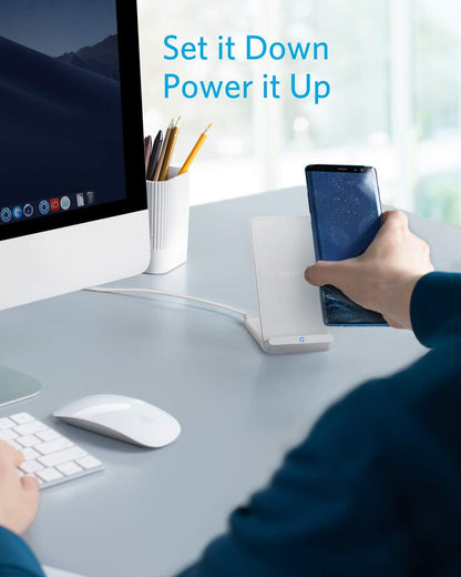 Anker 313 Wireless Charger (Stand), Qi-Certified for iPhone 14/14 Pro/14 Pro Max/13/13 Pro Max, 10W Fast-Charging Galaxy S20, S10 (No AC Adapter)
