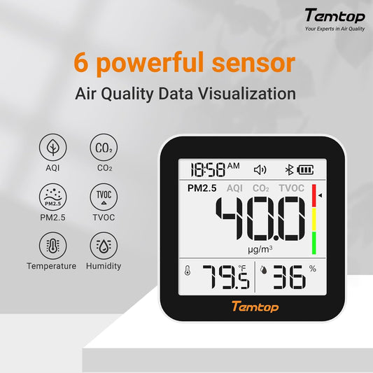 Temtop Air Quality Monitor Indoor with PM2.5, AQI, tVOC, CO2 Monitor, Temperature & Humidity Monitoring,Connectivity with App(‎M10 Plus) - PuriLite