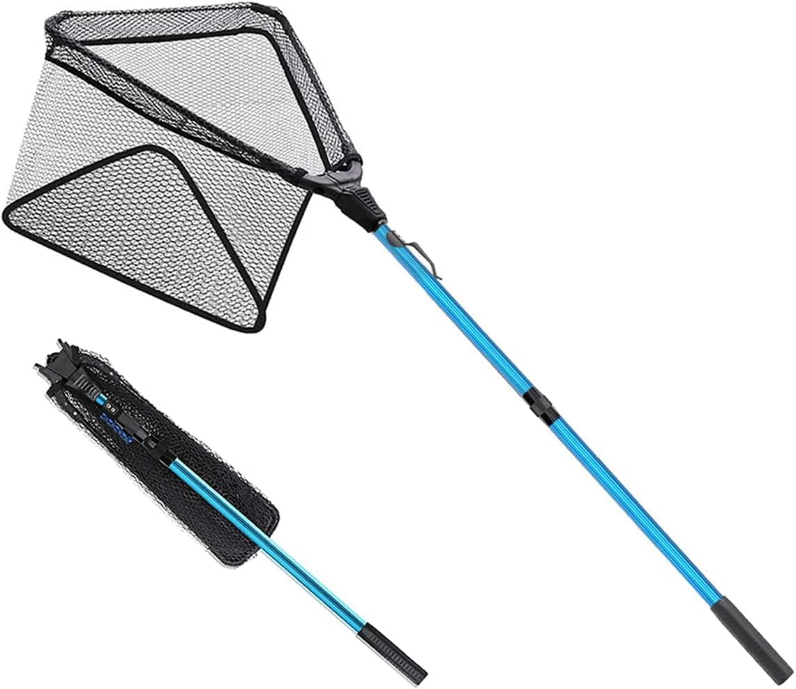 SAN LIKE Fishing Net Telescopic Landing Nets Folding Rubber Fish Net Rubber Coated Landing Net with Adjustable Sturdy Pole Handle for Saltwater Freshwater Bass Trout Fishing Easy Catch & Release