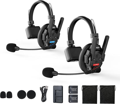 SYNCO XTALK XPRO2 Wireless Intercom Headset System, 2 Person 2.4GHz Wireless Communication Headset Full Duplex 500m/1640ft 24H with Noise Reduction 3.5mm Monitoring for Film Production Teamwork