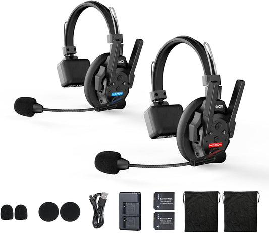 SYNCO XTALK XPRO2 Wireless Intercom Headset System, 2 Person 2.4GHz Wireless Communication Headset Full Duplex 500m/1640ft 24H with Noise Reduction 3.5mm Monitoring for Film Production Teamwork
