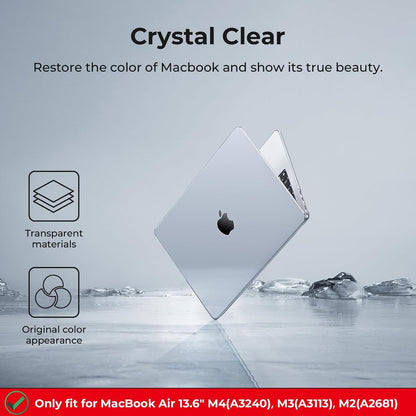 EooCoo Case Compatible with MacBook Air 13 inch M4 M3 M2 2025-2022 A3240 A3113 A2681, 13.6" Hard Case Cover & TPU Keyboard Skin & Screen Protector for Laptop Air 13.6 inch - Crystal Clear