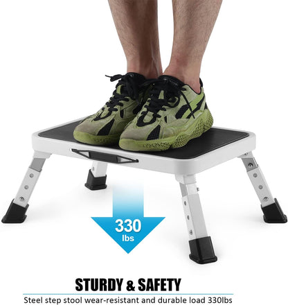 Jocauto Folding Step Stool, Height-Adjustable Step Stool with 15" X 10.2" Non-Slip Platform, Step Ladder with a Portable Handle for Adults or Kids in Office, Kitchen, Home, 330 Lbs Capacity