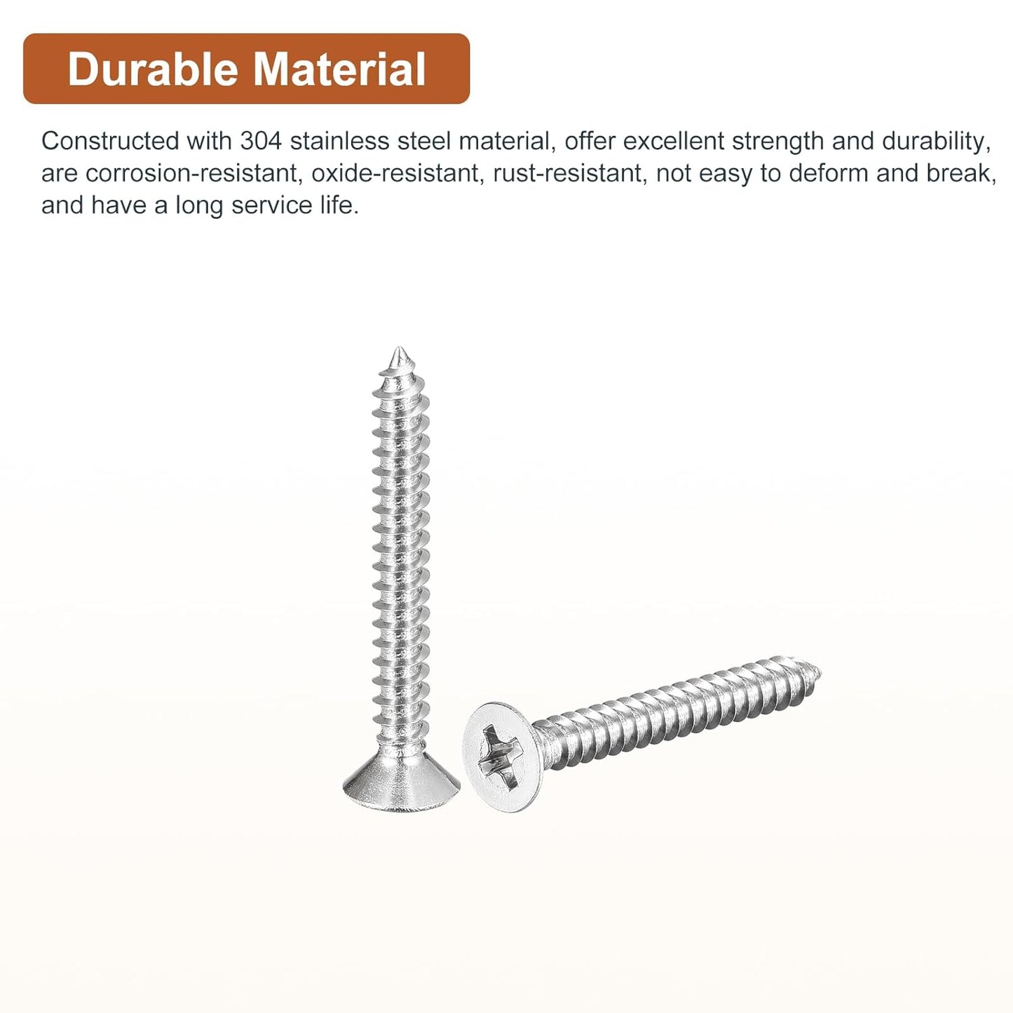 DTGN 100Pcs #6x1/2 Flat Head Wood Screws, 304 Stainless Steel Phillips Self Tapping Screws - Good for Woodworking, Furniture - Silver