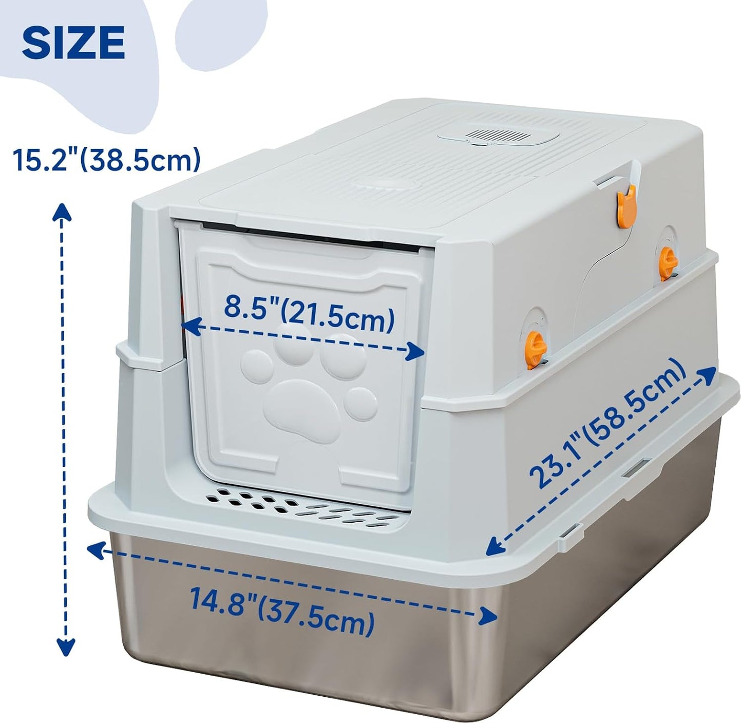 TENTIZON Stainless Steel Cat Litter Box, Extra Large Enclosed Kitty Litter Box with Removable Lid, Scoop, Pedal, XL High Sided Metal Litter Pan for Kitten, Big Cats Up to 11KG