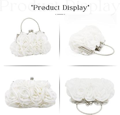 JAMBHALA Women Evening Clutch Bag Floral Satin Purses with Detachable Strap for Wedding, Party, Prom