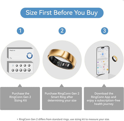 RingConn Gen 2 Smart Ring, No App Subscription, Size First with Sizing Kit, 12-Day Battery Life, Stress/Women's Health Tracker, Compatible with Android & iOS (Black, Size 8)