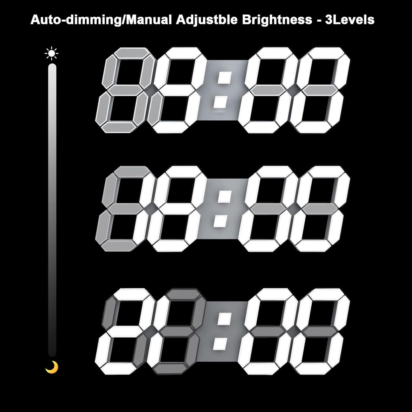 Deeyaple 3D LED Digital Wall Clock Modern Alarm Clock Adjust Brightness 12/24 Time Date Temperature Silent Snooze USB Night Light Remote Control Kitchen Bedroom Living Room Small 9.7 inch White
