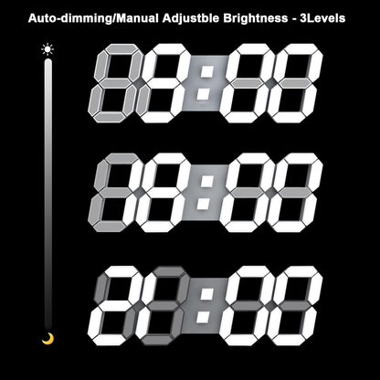 Deeyaple 3D LED Digital Wall Clock Modern Alarm Clock Adjust Brightness 12/24 Time Date Temperature Silent Snooze USB Night Light Remote Control Kitchen Bedroom Living Room Small 9.7 inch White