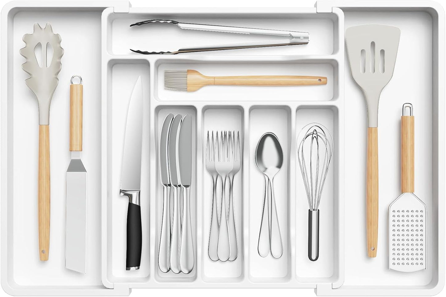 Lifewit Cutlery Organizer, Expandable Utensil Organizer for Kitchen, Utensil Holder, Adjustable Cutlery Rack Organizer for Spoons, Knives, Kitchen Organizers and Storage, Black