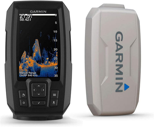 Garmin Striker Vivid 4cv Bundle with Transducer and Protective Cover, 4-inch Color Fishfinder, Vivid Scanning Sonar Color Palettes 010-02550-00