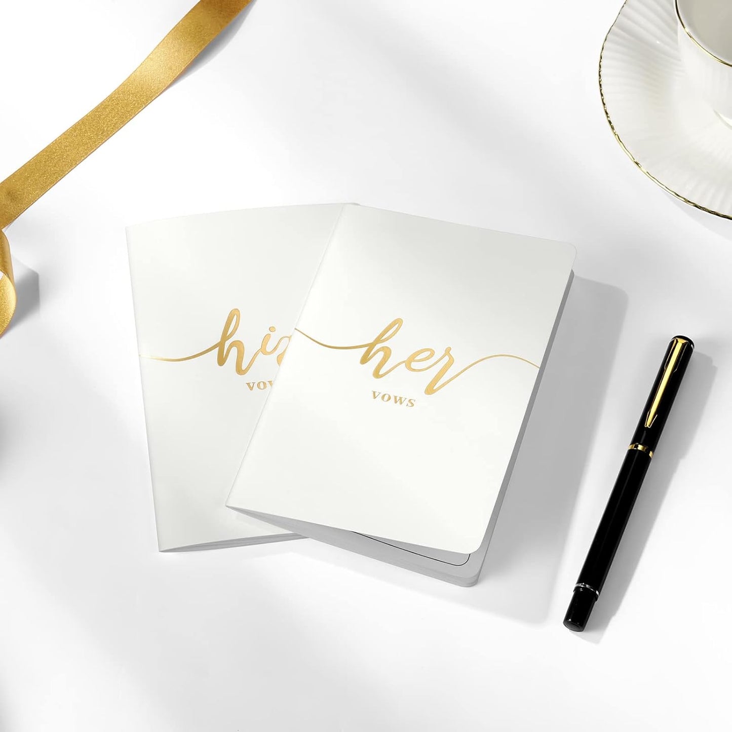 Vekola Vow Books for Wedding His and Hers Elegant Gold Foil Set of 2 Wedding Notebook with 28 Pages (Navy Blue+White)